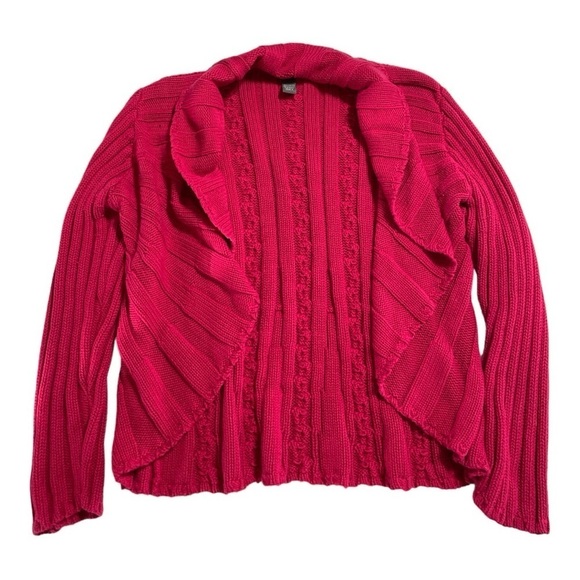 Additions By Chico's  Open Front Cable Knit  Cardigan Sweater Cotton Fuschia, Lg - Picture 3 of 10